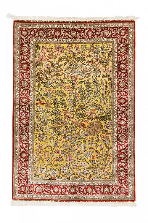 HANDMADE CARPET GOM SILK WITH GOLDEN LEAVES 1,86X1,20 SIGNED