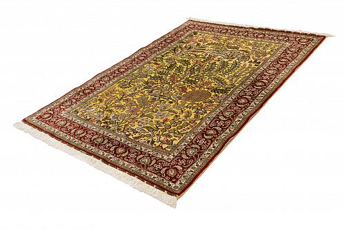 HANDMADE CARPET GOM SILK WITH GOLDEN LEAVES 1,86X1,20 SIGNED