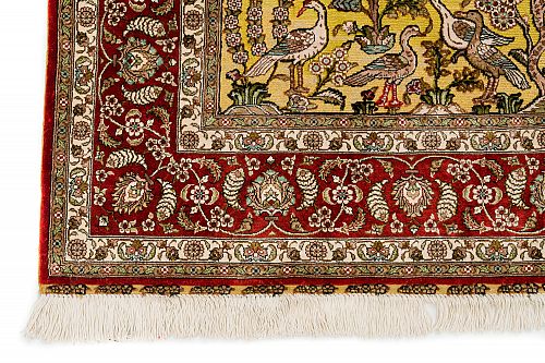 HANDMADE CARPET GOM SILK WITH GOLDEN LEAVES 1,86X1,20 SIGNED