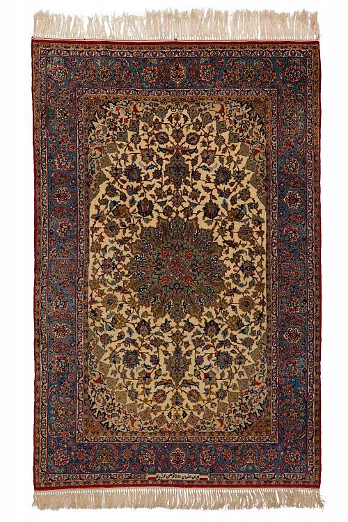 HANDMADE CARPET ESFAHAN WOOL/SILK COLLECTIVE SIGNED 2,32X1,51